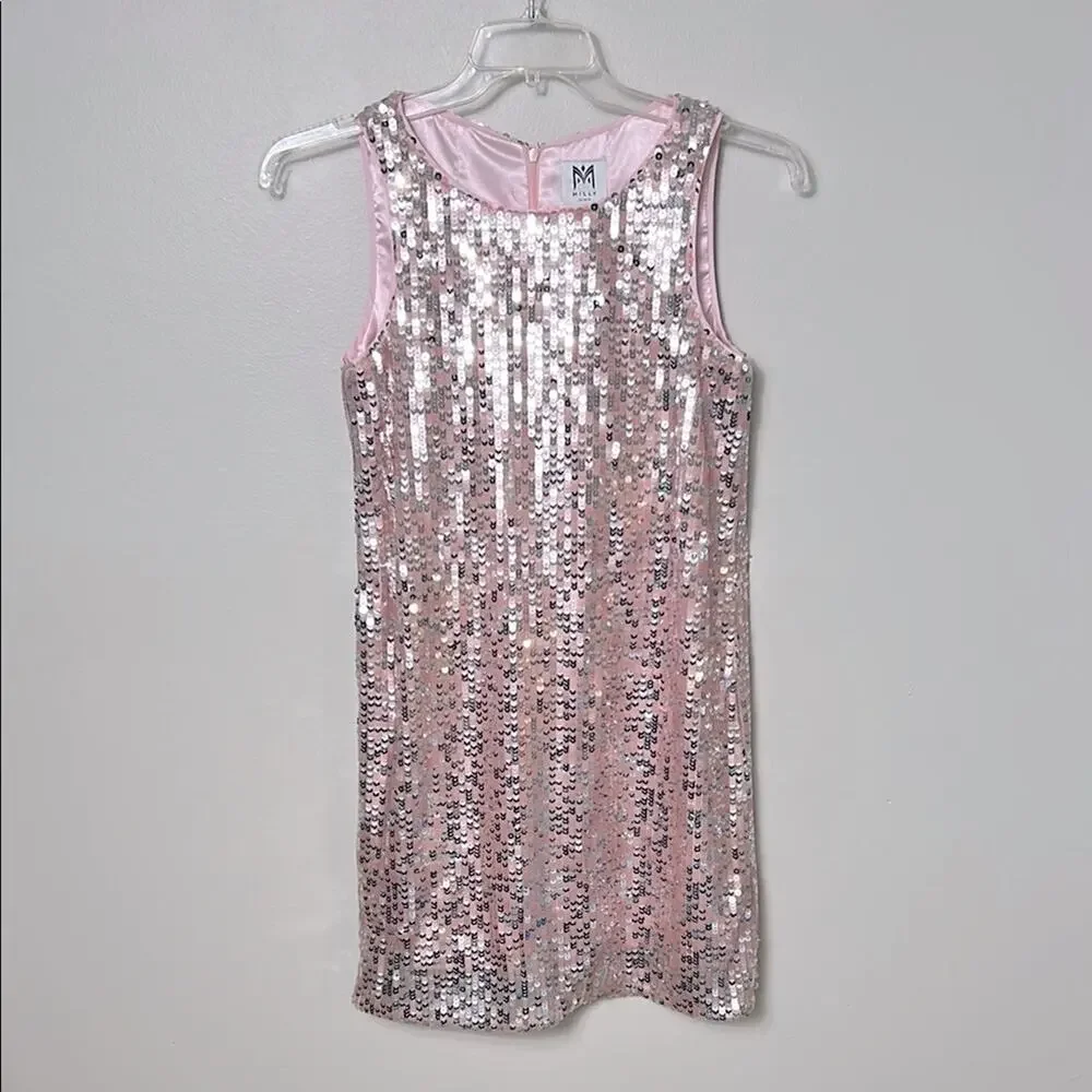 NEW Milly Minis pink silver sequin Angular Shift Dress